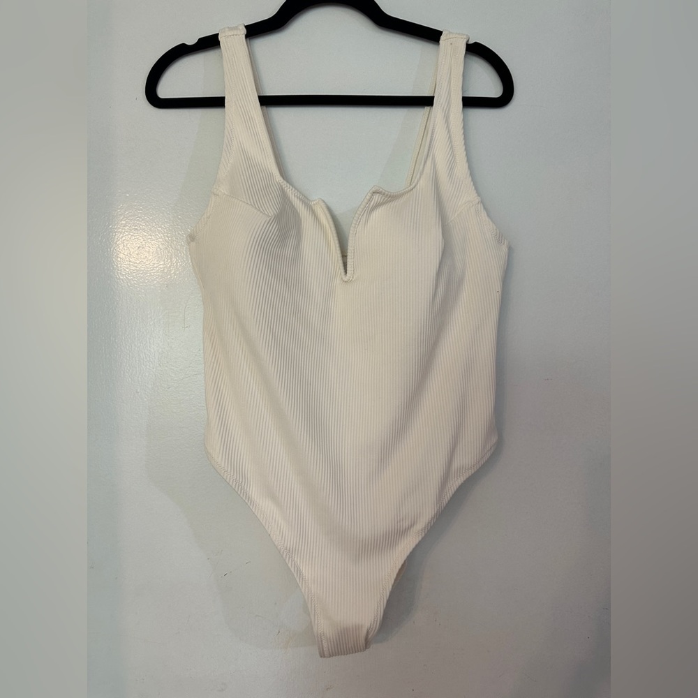 White one piece ribbed bathing suit